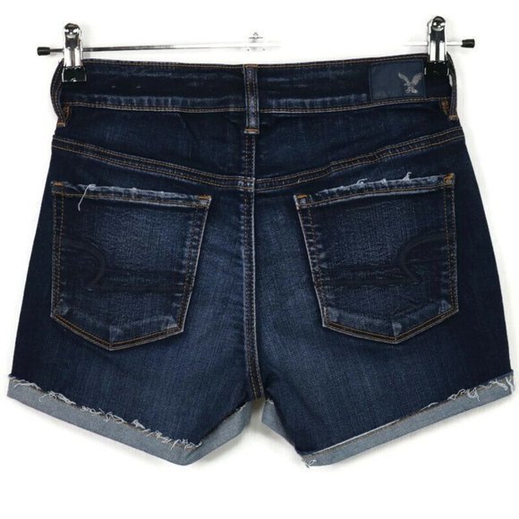American Eagle Hi-Rise Shortie Super Stretch Cut Off Jean Shorts Dark 4 - Picture 2 of 11
